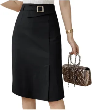 Women Elegant High Waist Package Hip Pencil Skirts Korean Office Straight Skirts