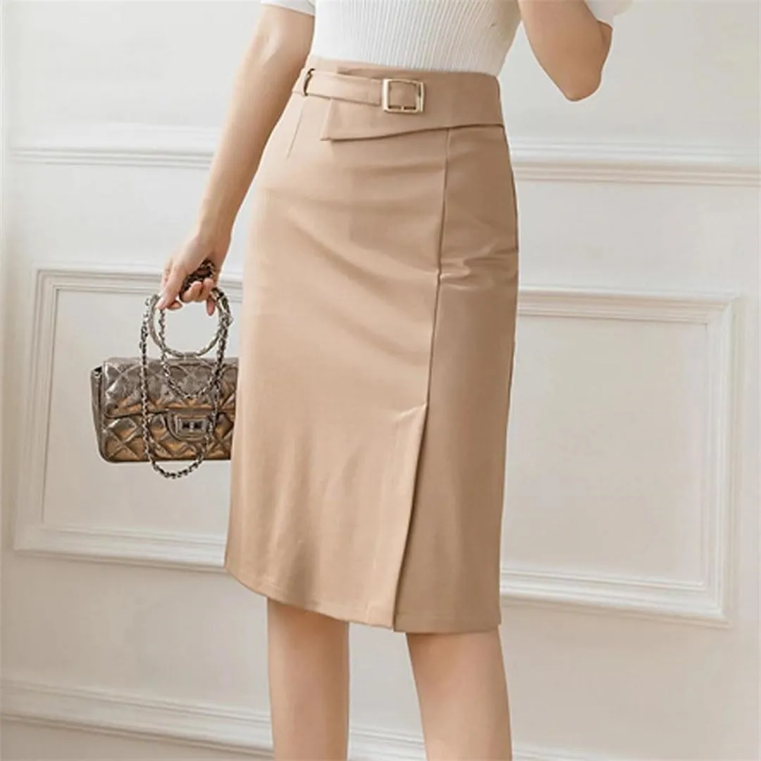 Women Elegant High Waist Package Hip Pencil Skirts Korean Office Straight Skirts