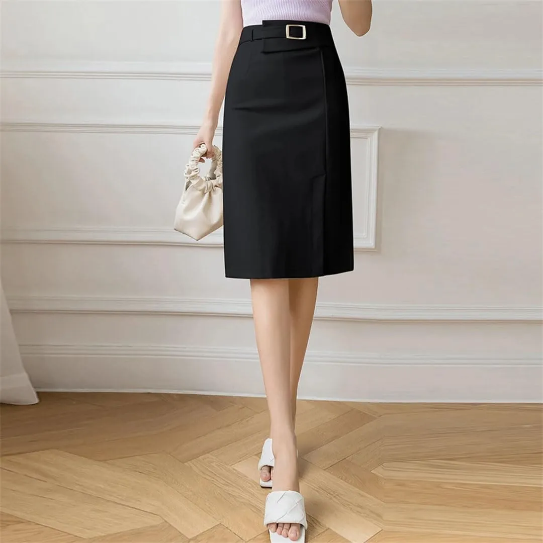 Women Elegant High Waist Package Hip Pencil Skirts Korean Office Straight Skirts