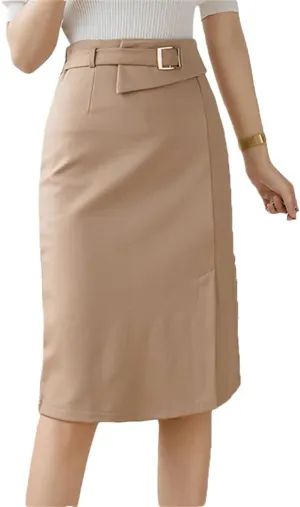 Women Elegant High Waist Package Hip Pencil Skirts Korean Office Straight Skirts