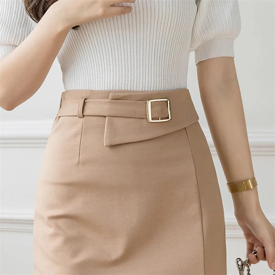 Women Elegant High Waist Package Hip Pencil Skirts Korean Office Straight Skirts