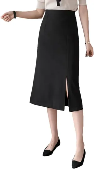 Women High Waist Pencil Streetwear Solid Bodycon Sexy Side Slit Khaki Black EN8 Long Wrap Skirts