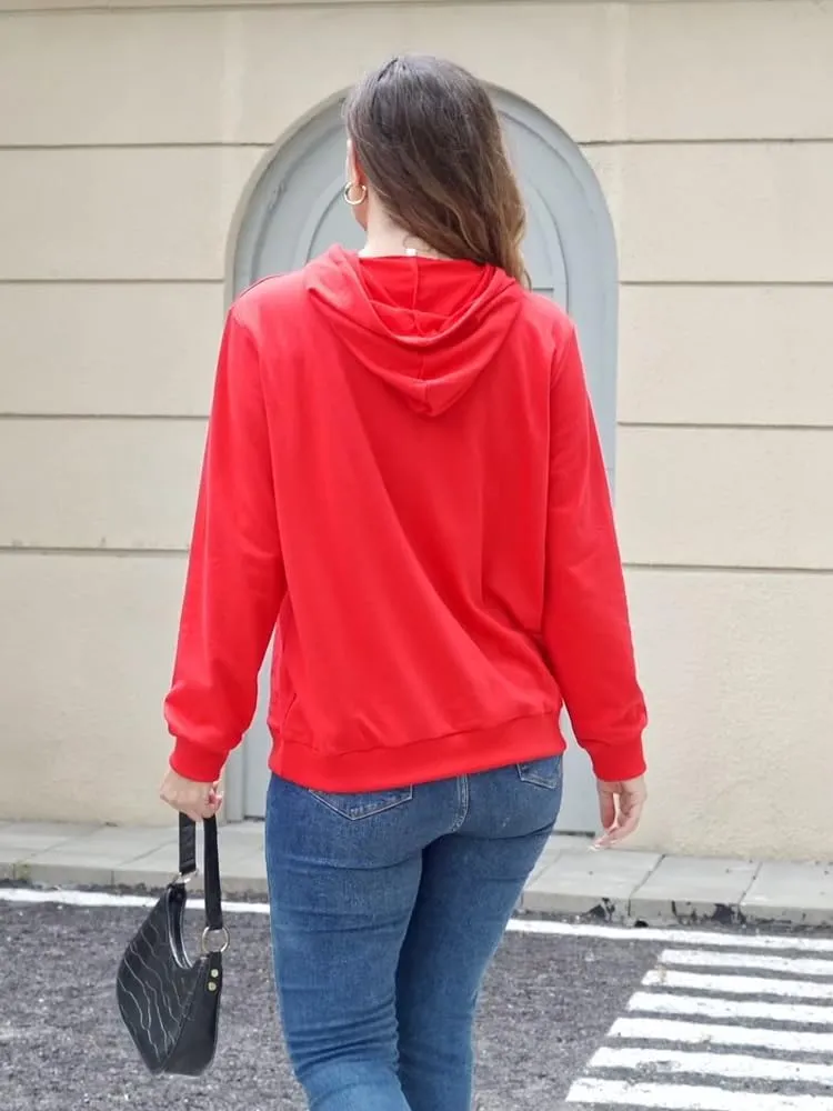 Women Hoodies Pullover Casual Thin Sweatshirts with Pockets Loose Fit Long Sleeve Drawstring Design Hoody Sweatshirt