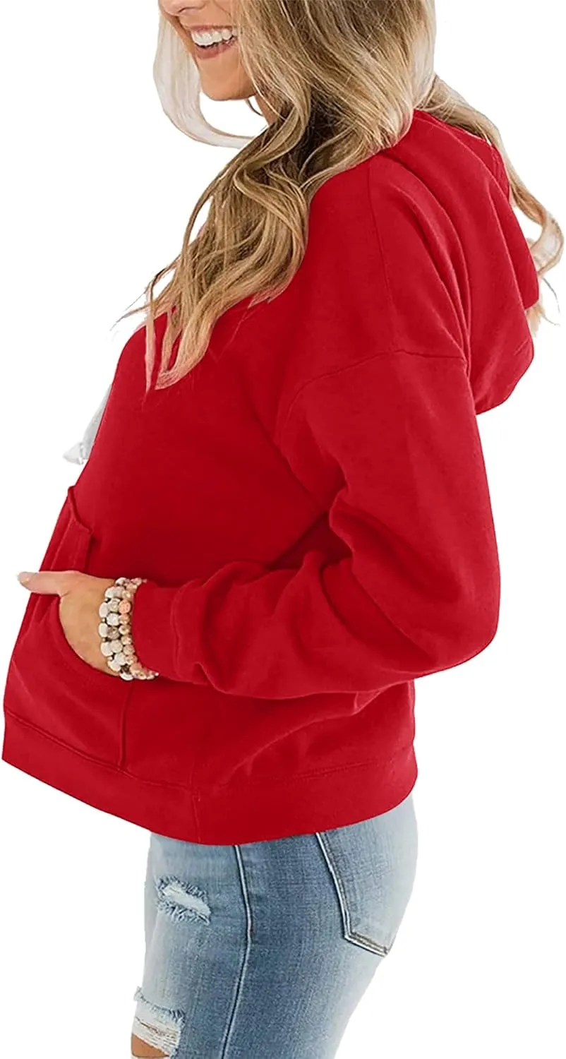 Women Hoodies Pullover Casual Thin Sweatshirts with Pockets Loose Fit Long Sleeve Drawstring Design Hoody Sweatshirt