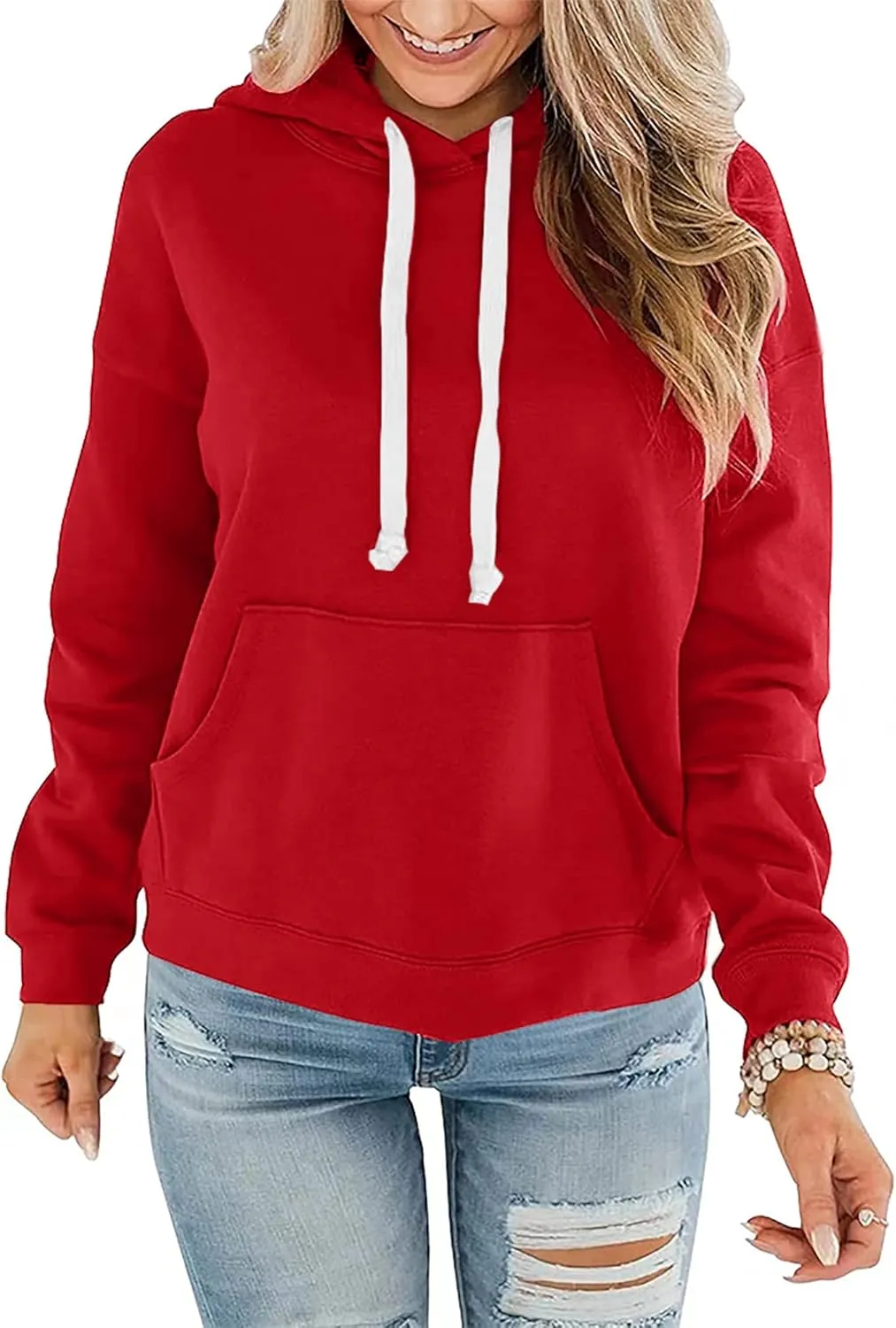 Women Hoodies Pullover Casual Thin Sweatshirts with Pockets Loose Fit Long Sleeve Drawstring Design Hoody Sweatshirt