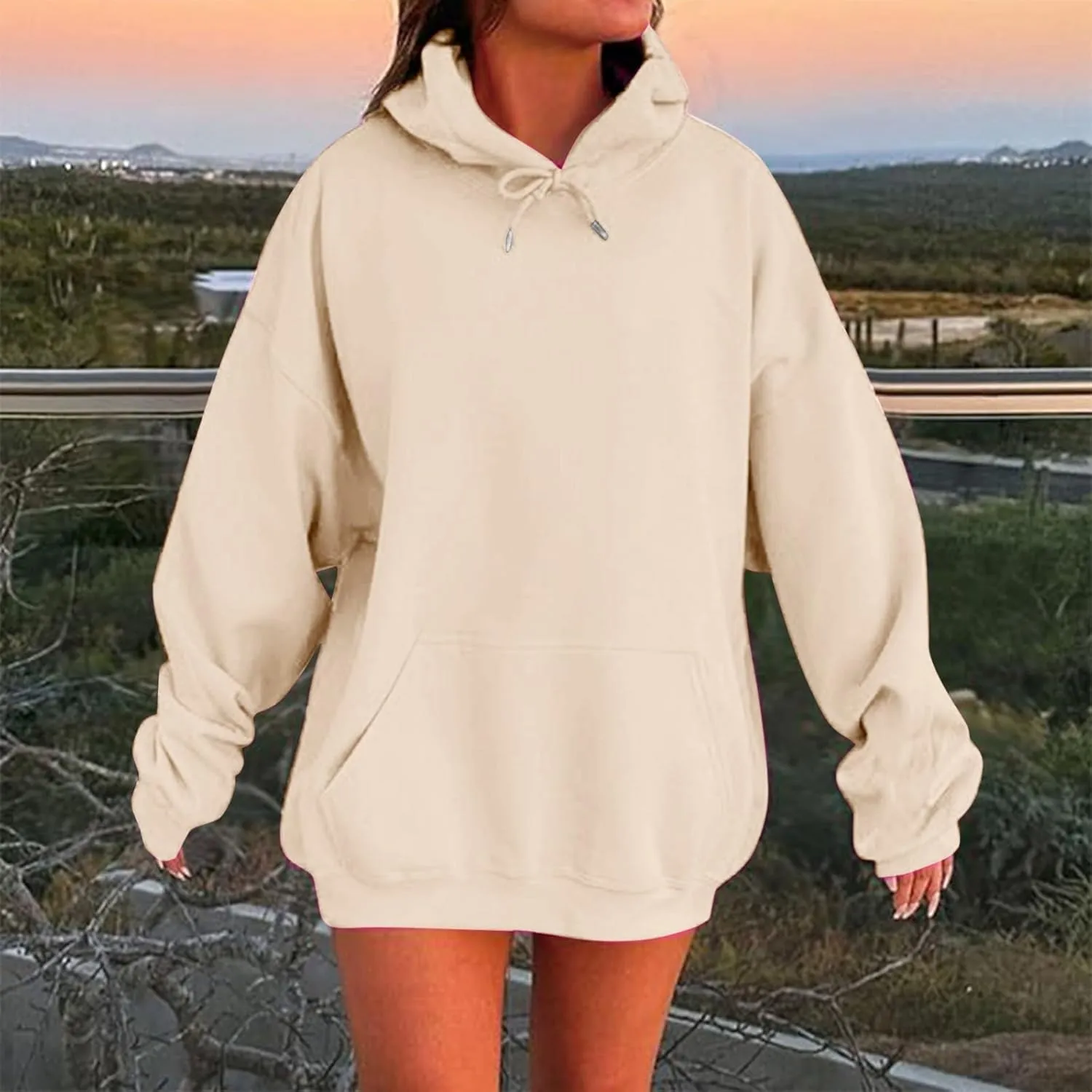 Women Oversized Hoodies Casual Long Sleeve Pullover Winter Plus Size Drop Shoulder Pocket Sweatshirts Trendy