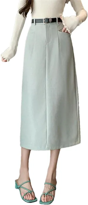 Women Pencil Skirt with Belt Elegant Work OL Office Midi Skirts