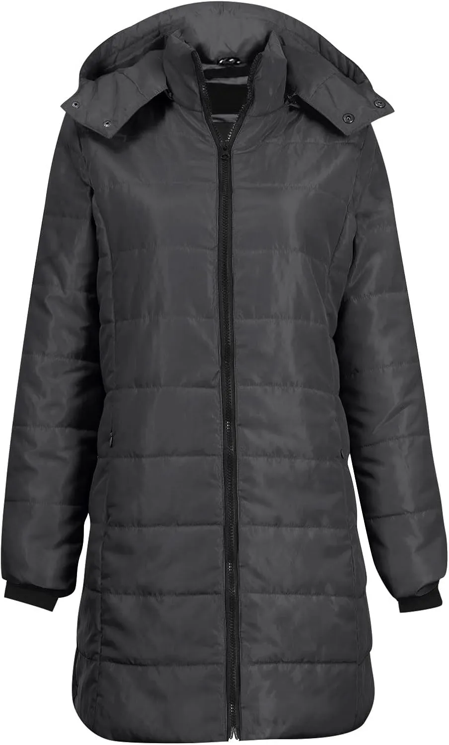 Women quality tops Hooded Packable Ultra Light Weight Jacket Cotton-Padded Medium Solid Color Hooded Warm Cotton Jacket Down Coat Black