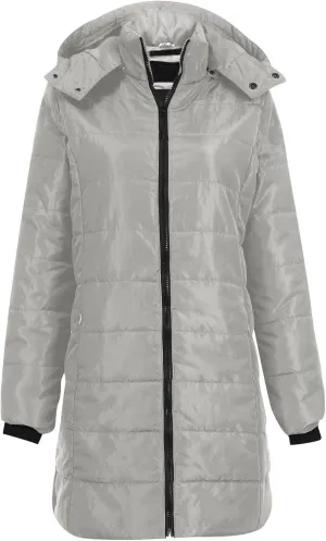 Women quality tops Hooded Packable Ultra Light Weight Jacket Cotton-Padded Medium Solid Color Hooded Warm Cotton Jacket Down Coat Gray
