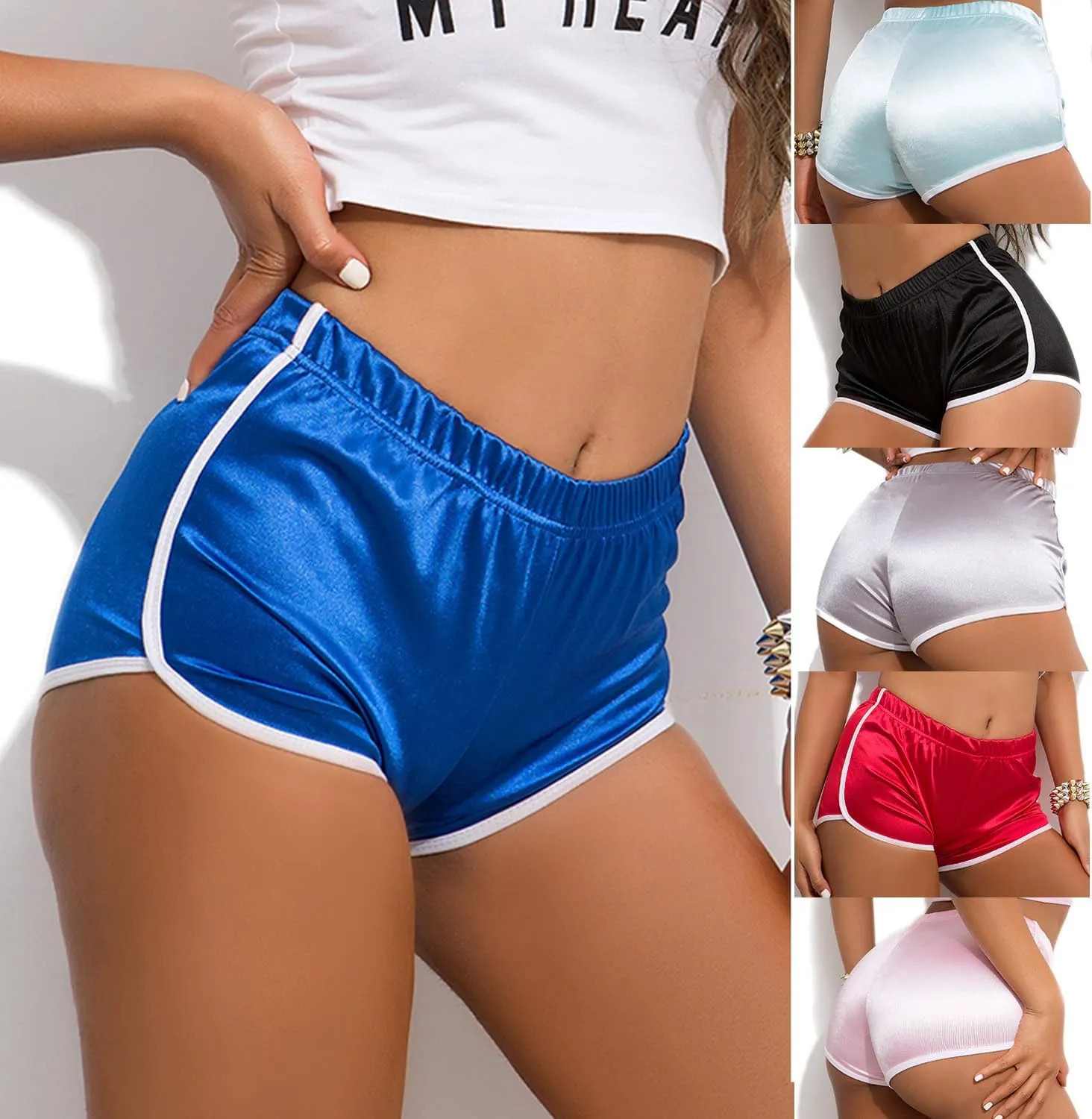 Women Retro Dolphin Shorts Color Black High Waist Sexy Booty Hot Pants for Beach Yoga Gym Running