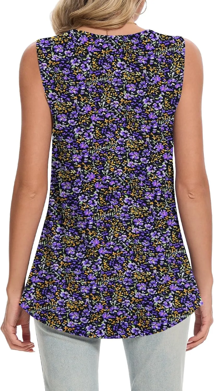 Women Tank Tops 2025 Summer Sleeveless Top Pleated Round Neck Flowy Shirts M-3X