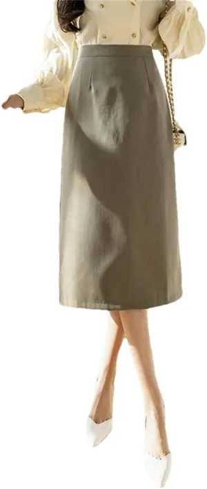 Women Vintage Solid Pencil Streetwear High Waist Falda Mujer Split Bodycon Wrap Long Skirts