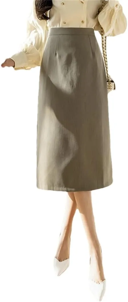 Women Vintage Solid Pencil Streetwear High Waist Falda Mujer Split Bodycon Wrap Long Skirts