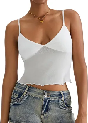 Women Y2k Cami Shirt Sexy Spaghetti Strap Crop Top Backless Going Out Camisole Vest Tank Tops