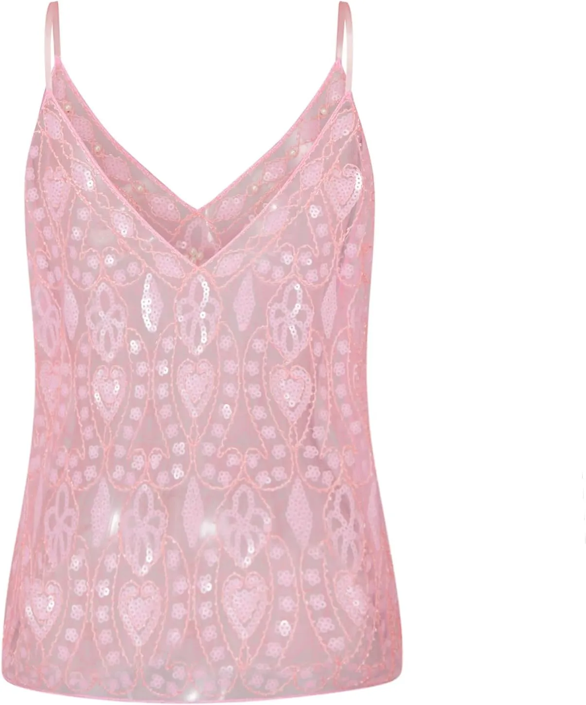 Women Y2K Sequin Cami Top Sexy V Neck See Through Tank Tops Cute Sparkle Camisole Vest Summer Going Out Tops