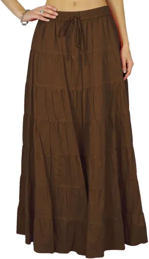 Women's 100% Cotton Skirts Tiered A Line Long Skirts Maxi Elastic High Waist Summer Trendy Flowy Boho Drawstring Skirt