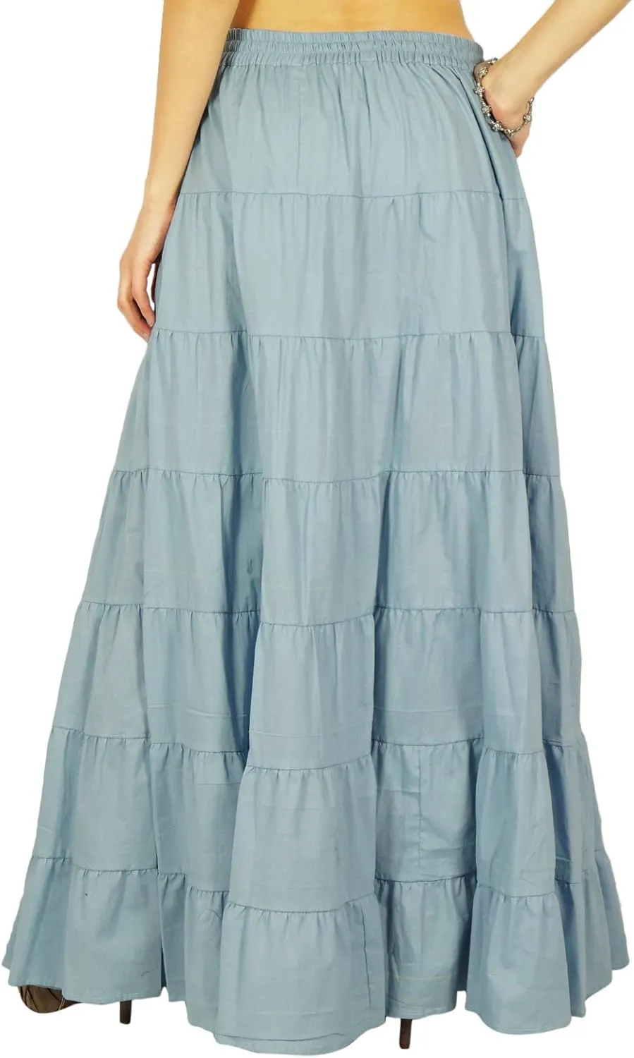Women's 100% Cotton Skirts Tiered A Line Long Skirts Maxi Elastic High Waist Summer Trendy Flowy Boho Drawstring Skirt
