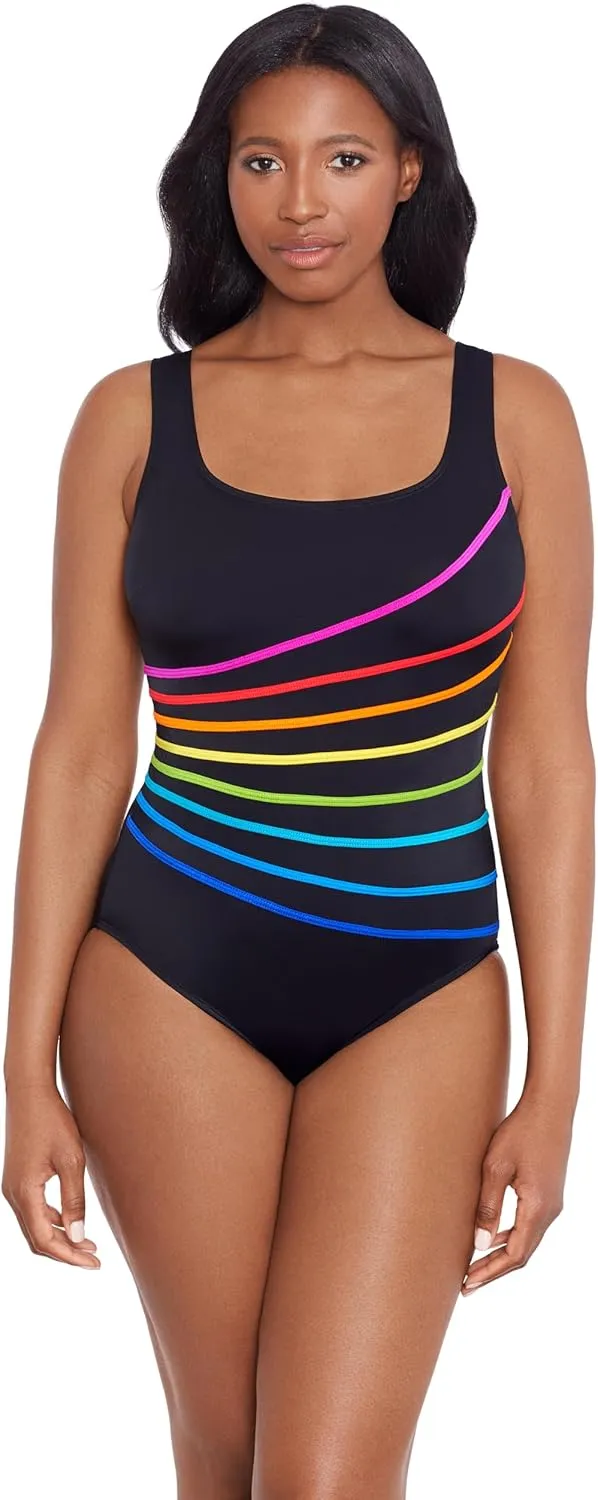 Women's 8 Overlay Fank Tank One Piece Swimsuit