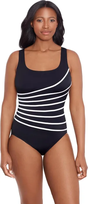 Women's 8 Overlay Fank Tank One Piece Swimsuit