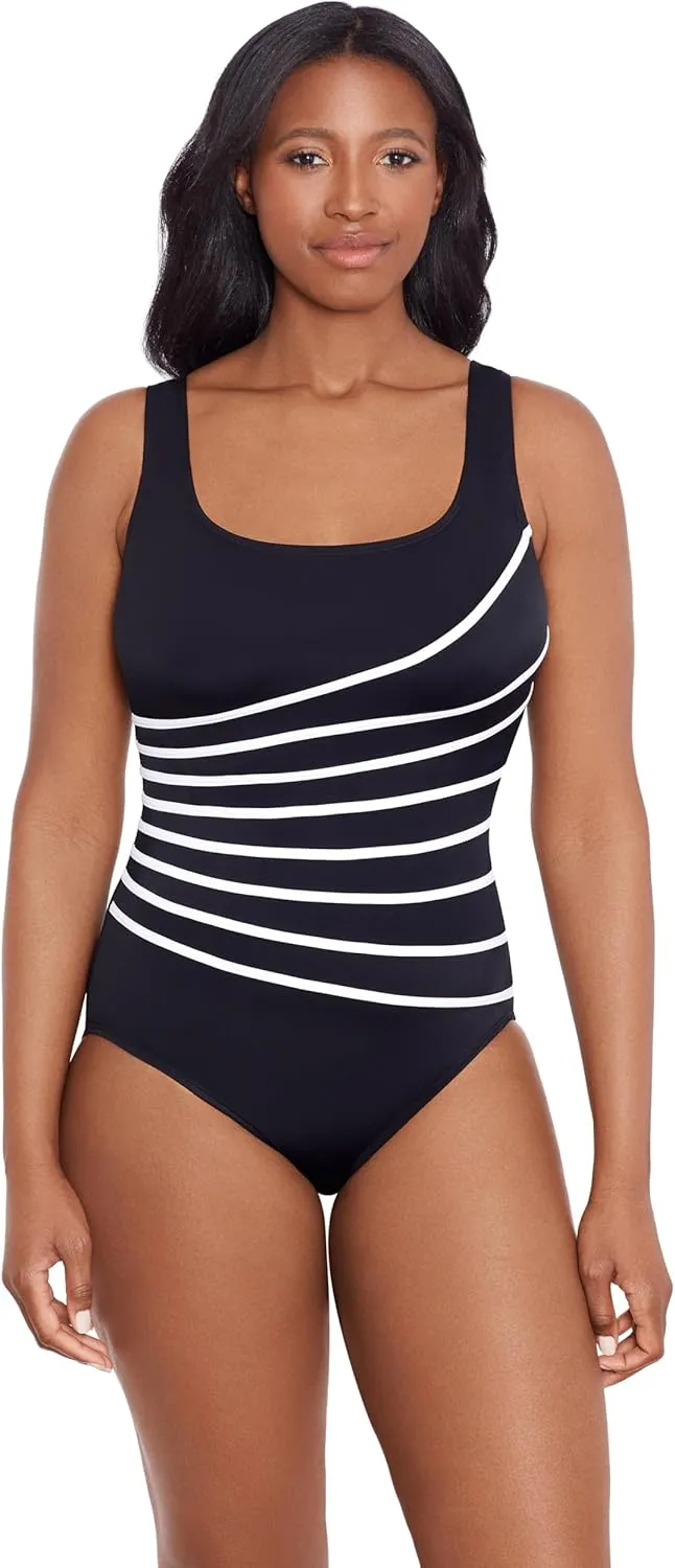 Women's 8 Overlay Fank Tank One Piece Swimsuit