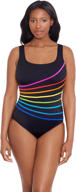 Women's 8 Overlay Fank Tank One Piece Swimsuit