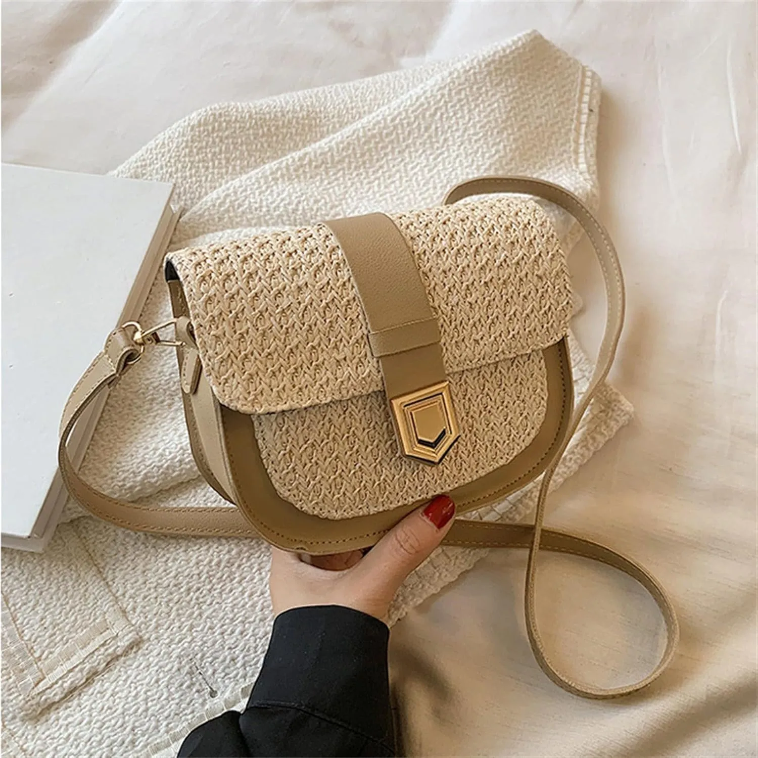 Women's Bag Braided Bag Simple Small Fresh Single Shoulder Crossbody Bag Saddle Bag Tote Bag Large