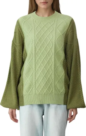 Women's Cable Knit Sweater Oversized Chunky Pullover - Soft Acrylic-Alpaca Blend Winter Crewneck (Pink/Green/2 More)