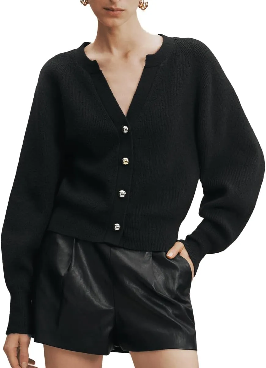Women's Cardigan Long Sleeve V-Neck Lightweight Sweater Casual Knit Tops with Metal Buttons 2025