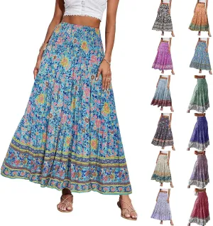 Womens Casual Boho High Waisted Flowy Maxi Skirts 2025 Summer Trendy Floral A Line Tiered Long Skirt