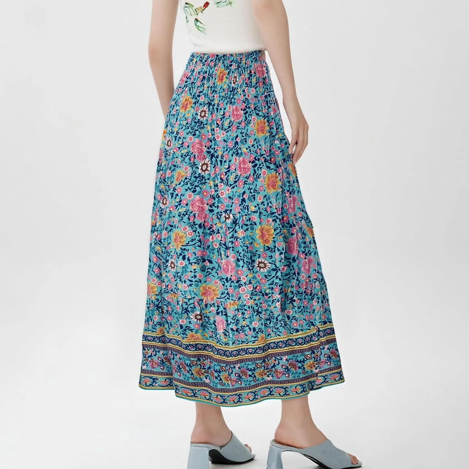 Womens Casual Boho High Waisted Flowy Maxi Skirts 2025 Summer Trendy Floral A Line Tiered Long Skirt