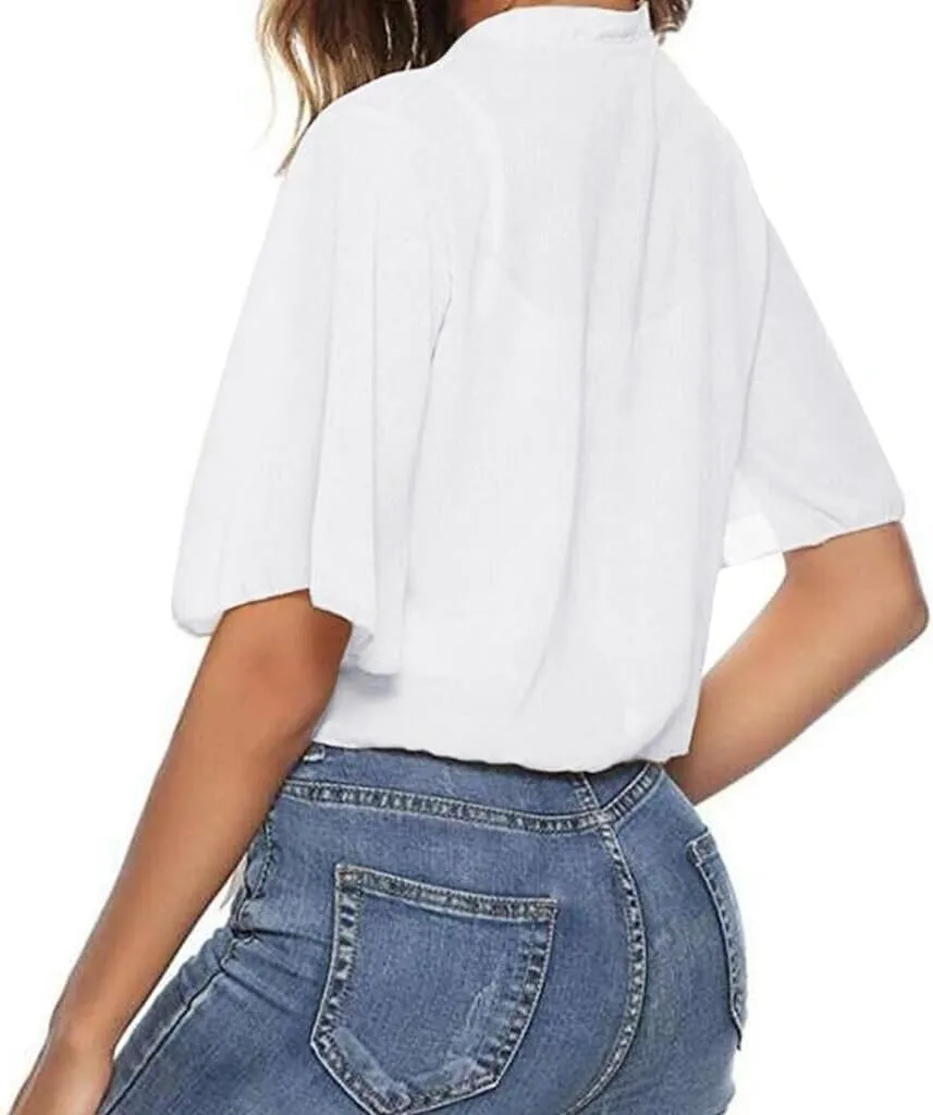 Women's Chiffon Cropped Bolero Sheer Shrugs for Dress Short Sleeve Tie Front Cardigan