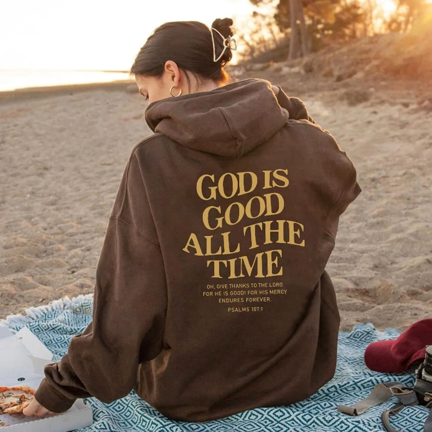 Women's Christian God Is Good All The Time Oversized Hoodies Cute Graphic Jesus Letter Pullover Sweatshirts Faith Y2K