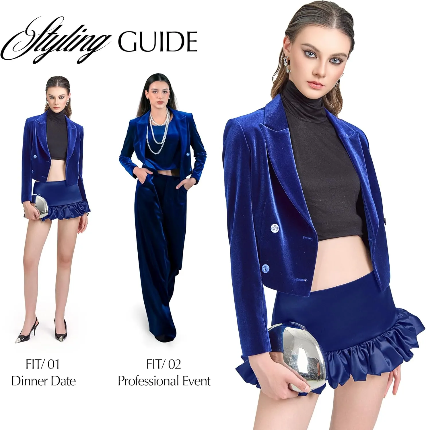 Women's Cropped Velvet Blazer  Elegant Open Front Dressy Jacket with Long Sleeves, Business Casual Blazer for Work