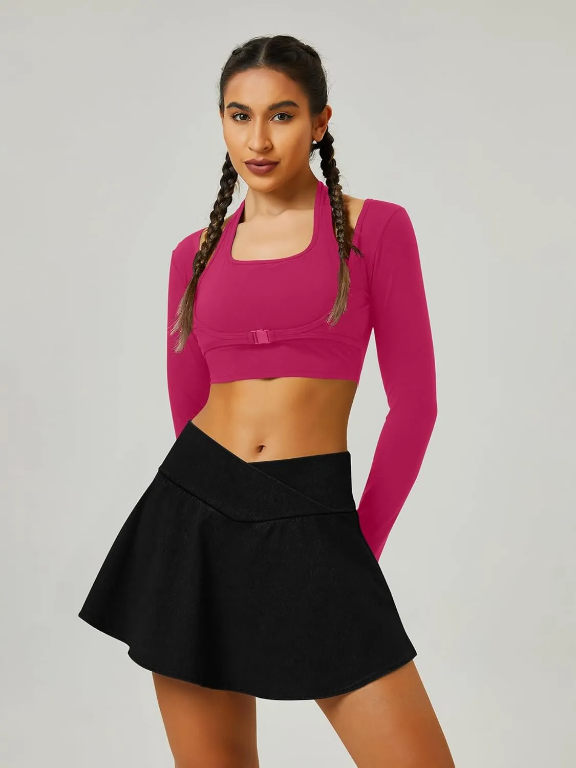 Womens Crossover Pleated Tennis Flowy Skirt Knit Denim 2 in 1 Spandex Athletic Butterfly Workout Skorts with Pocket