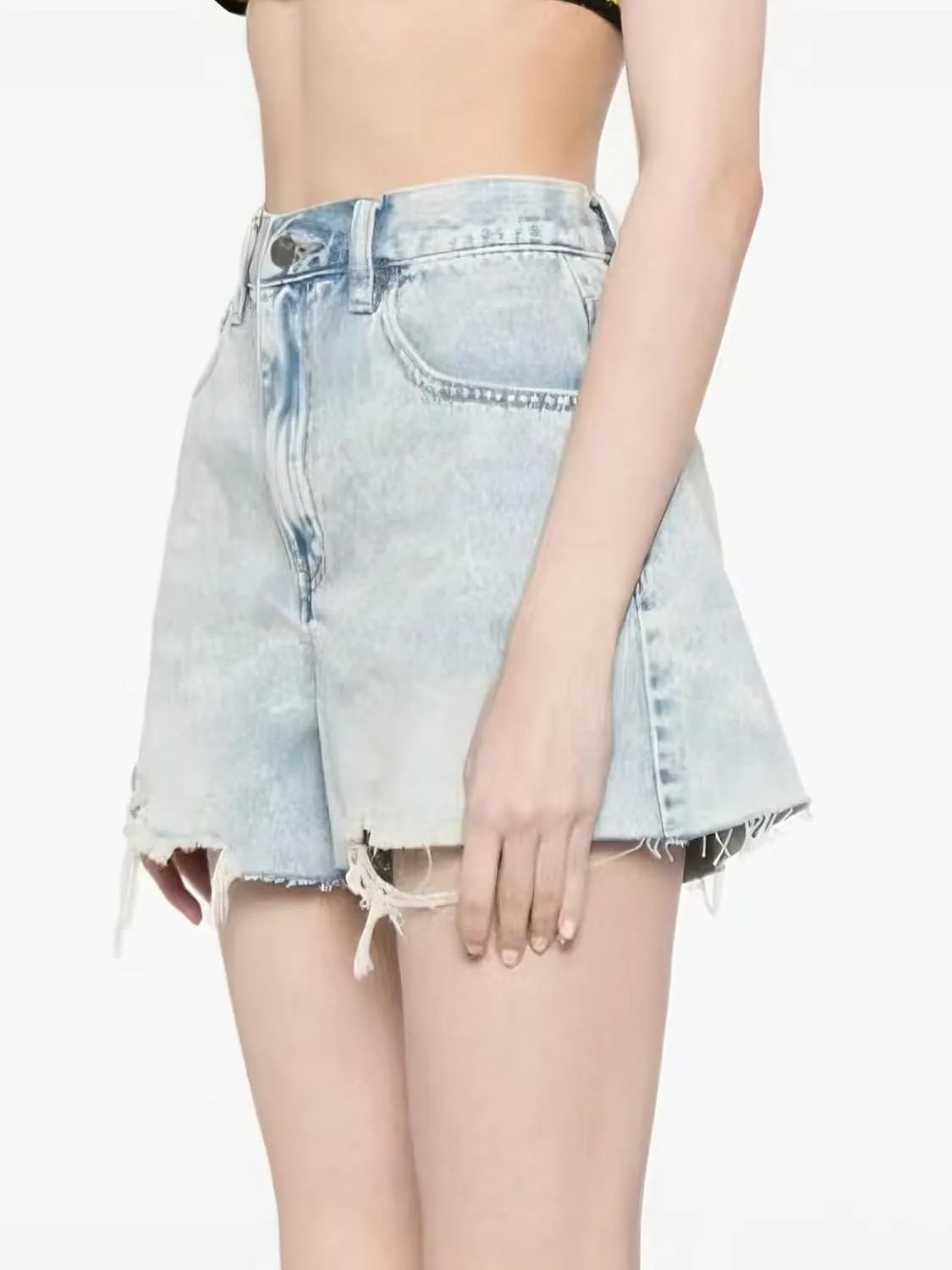 Women's Cut Off Denim Jean Shorts High Waisted Stretch Ripped Frayed Raw Hem Retro Denim Pants