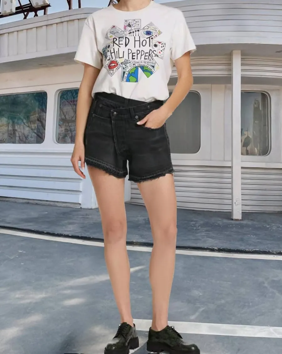 Women's Cut Off Denim Jean Shorts High Waisted Stretch Ripped Frayed Raw Hem Retro Denim Pants