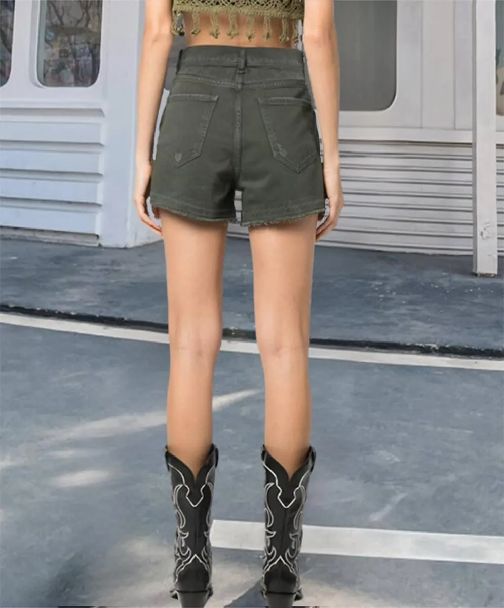 Women's Cut Off Denim Jean Shorts High Waisted Stretch Ripped Frayed Raw Hem Retro Denim Pants