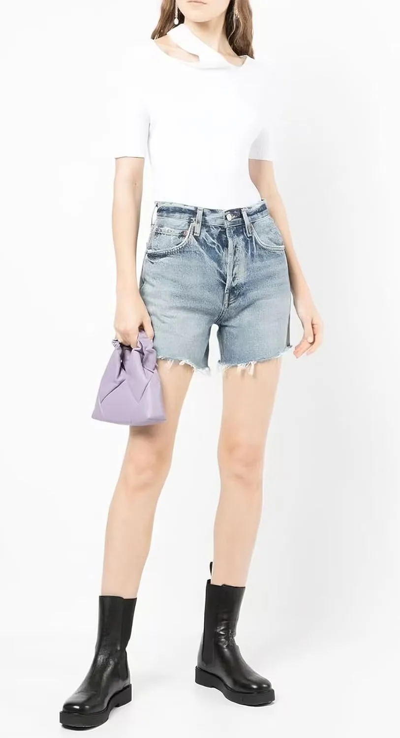 Women's Cut Off Denim Jean Shorts High Waisted Stretch Ripped Frayed Raw Hem Retro Denim Pants
