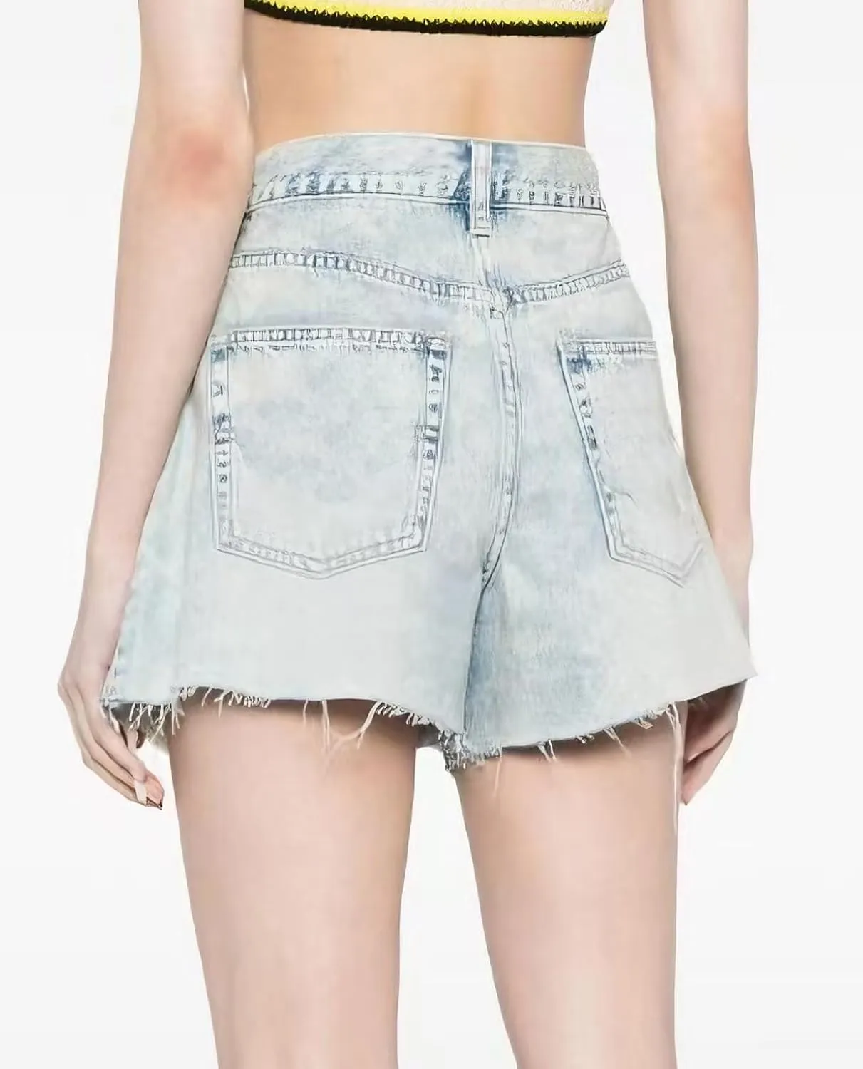 Women's Cut Off Denim Jean Shorts High Waisted Stretch Ripped Frayed Raw Hem Retro Denim Pants