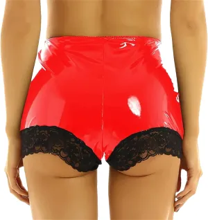 Womens Cut-Out Faux Leather Hot Pants Geometric Cutouts with Mesh Panels Nightclub Bold