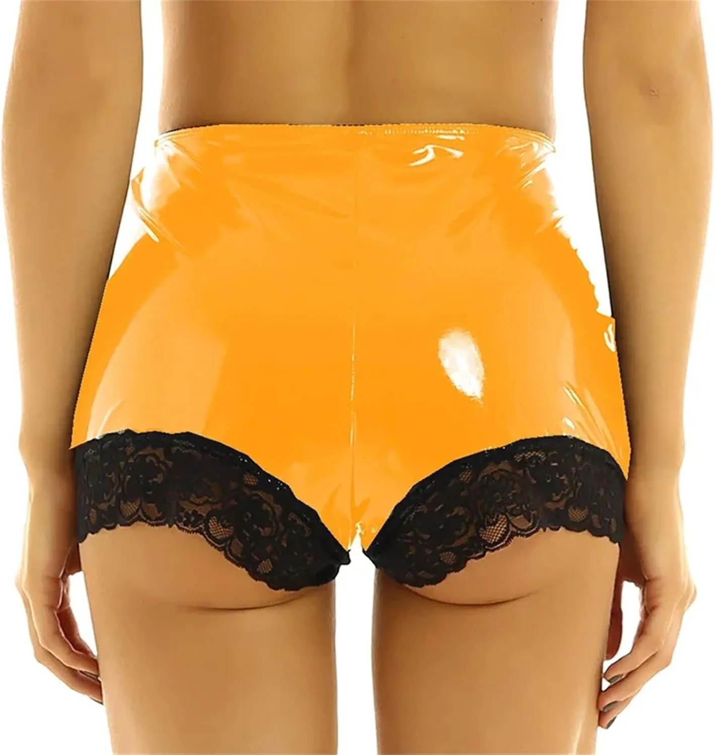 Womens Cut-Out Faux Leather Hot Pants Geometric Cutouts with Mesh Panels Nightclub Bold