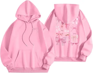 Womens Cute Hoodies Pink Hoodie Oversized Letter Print Graphic Hoodies For Women Long Sleeve Preppy Sweatshirt