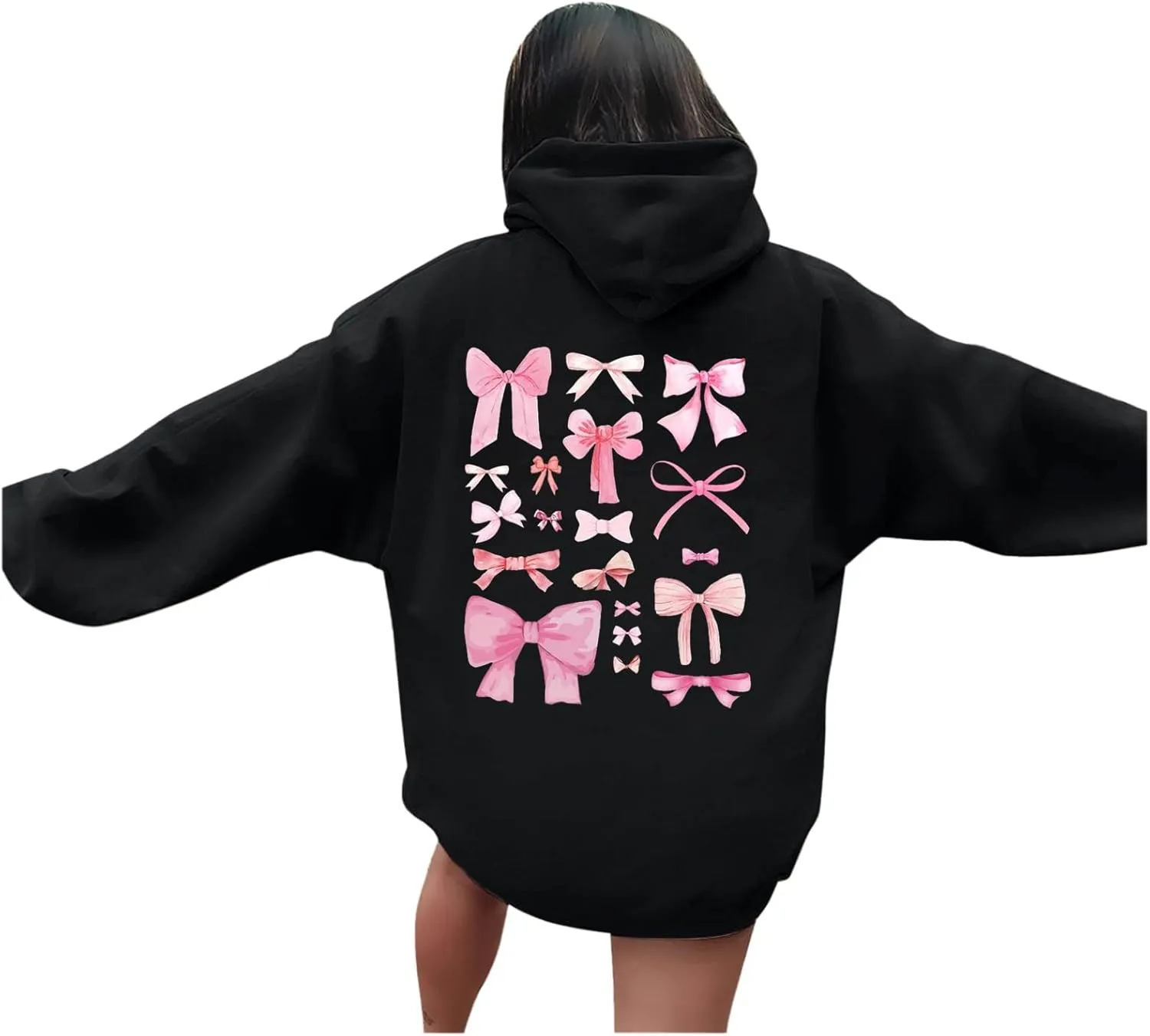 Womens Cute Hoodies Pink Hoodie Oversized Letter Print Graphic Hoodies For Women Long Sleeve Preppy Sweatshirt