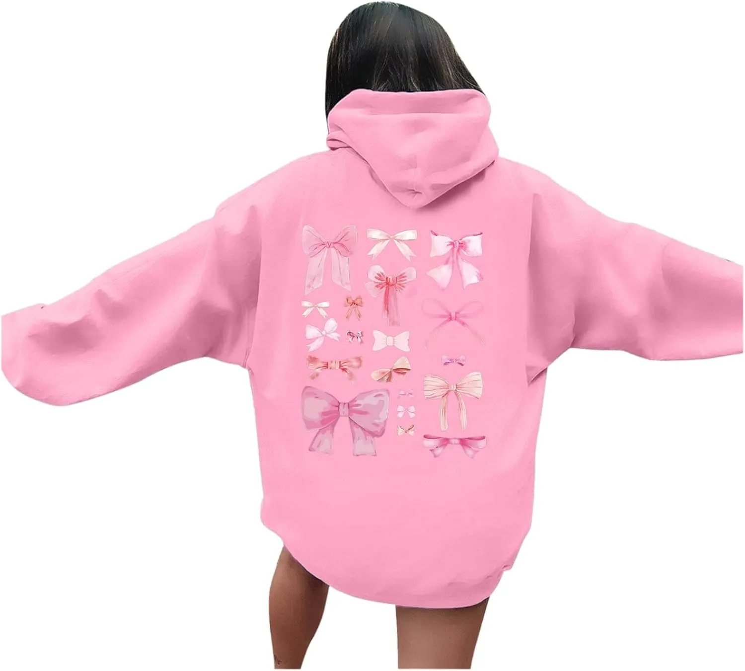 Womens Cute Hoodies Pink Hoodie Oversized Letter Print Graphic Hoodies For Women Long Sleeve Preppy Sweatshirt
