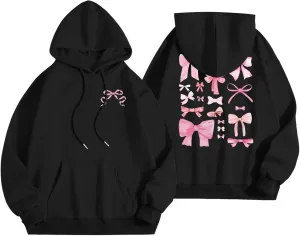Womens Cute Hoodies Pink Hoodie Oversized Letter Print Graphic Hoodies For Women Long Sleeve Preppy Sweatshirt