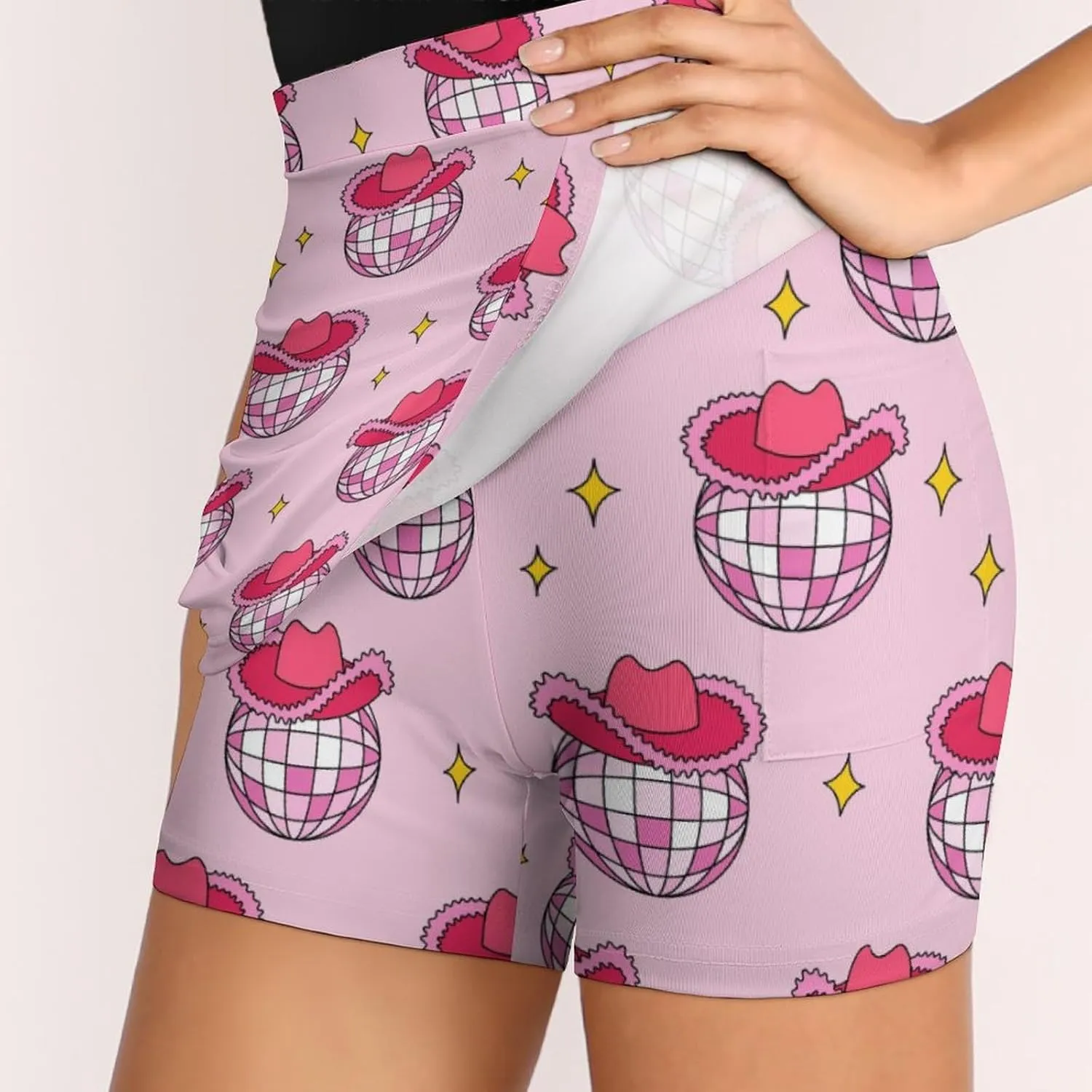 Women's Golf Tennis Skirts Yellow Light Bulb Pattern Inner Shorts High Waisted with Pocket Skort
