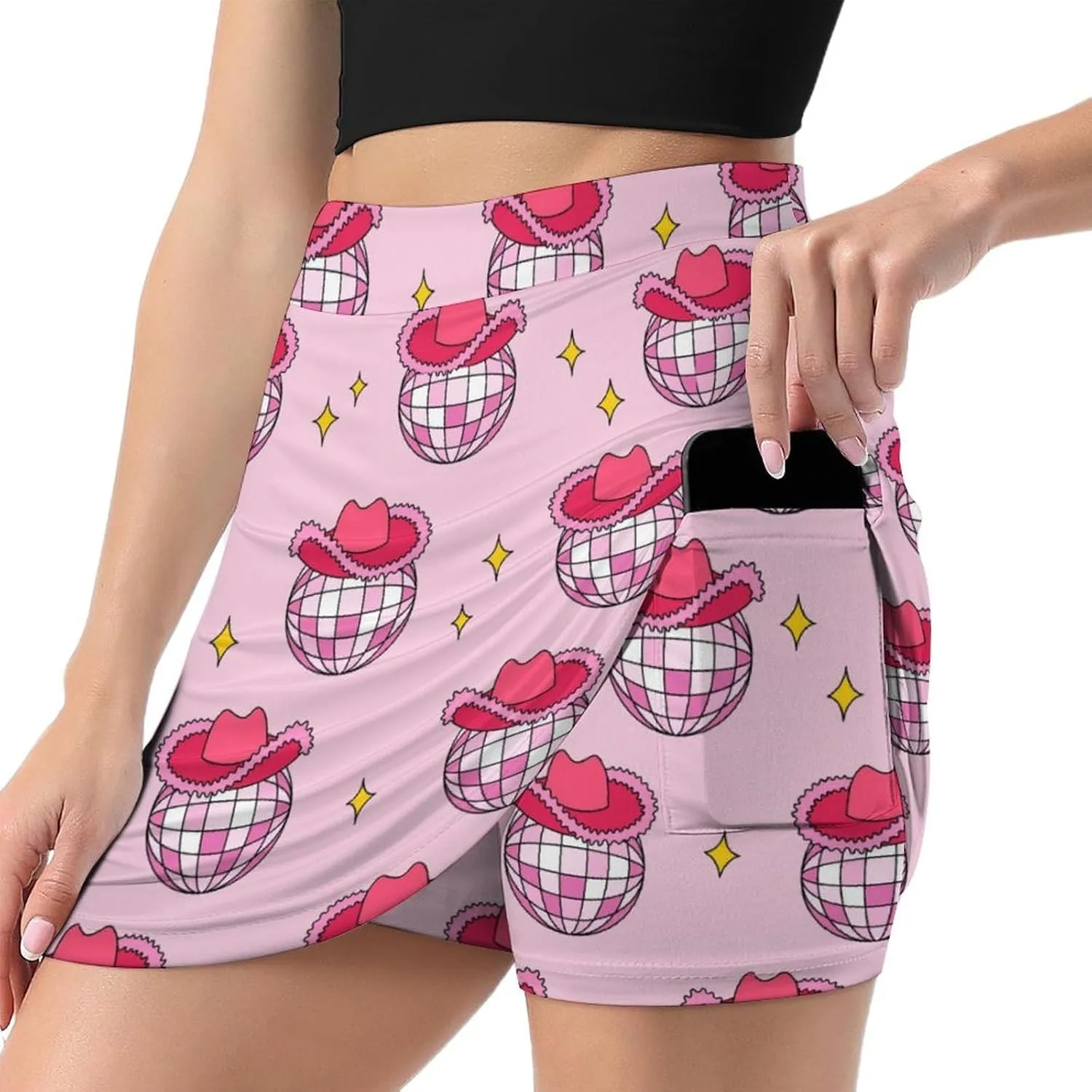 Women's Golf Tennis Skirts Yellow Light Bulb Pattern Inner Shorts High Waisted with Pocket Skort