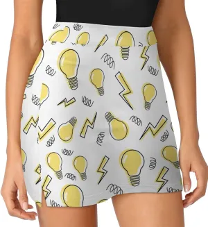 Women's Golf Tennis Skirts Yellow Light Bulb Pattern Inner Shorts High Waisted with Pocket Skort