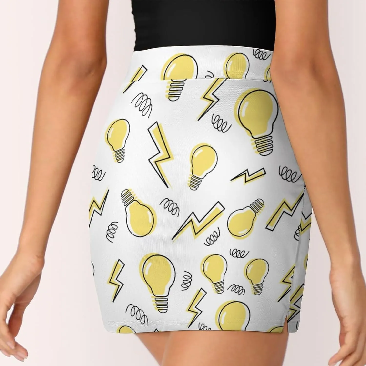 Women's Golf Tennis Skirts Yellow Light Bulb Pattern Inner Shorts High Waisted with Pocket Skort