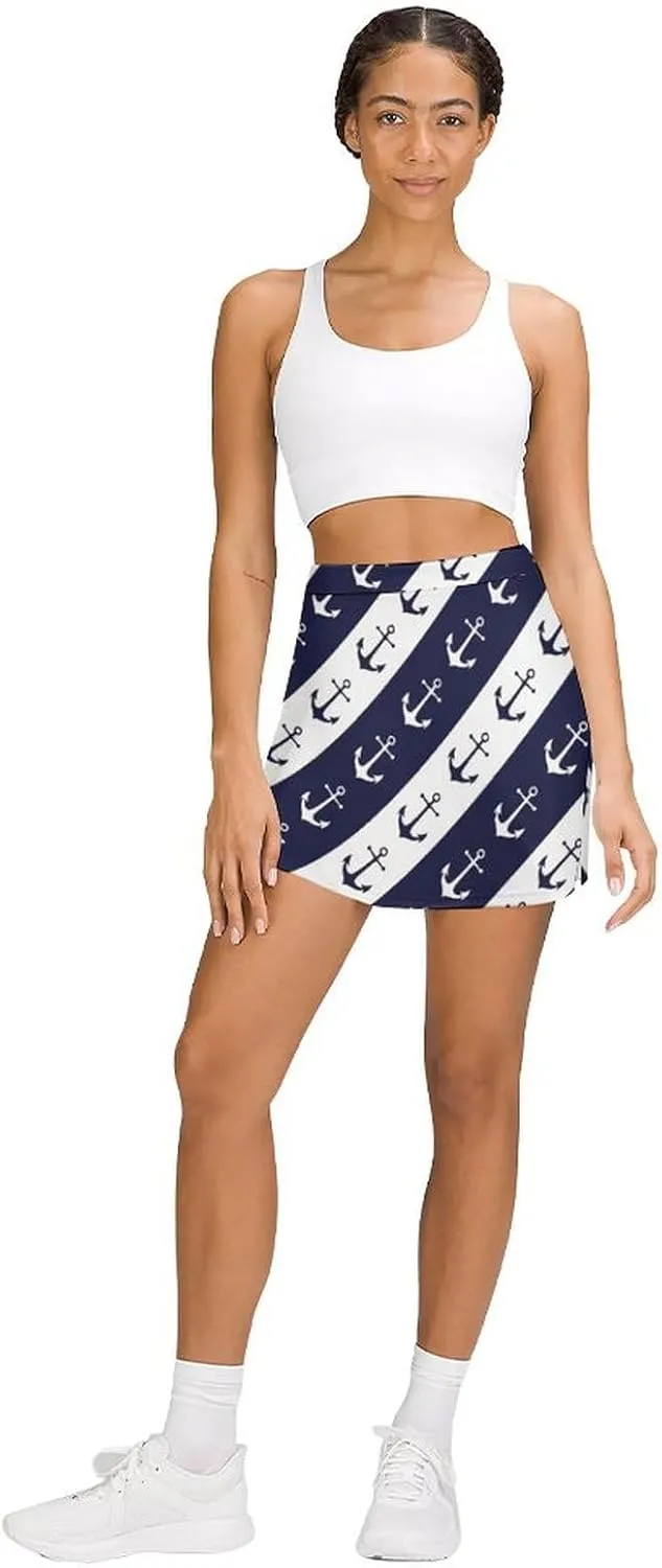 Women's Golf Tennis Skirts Yellow Light Bulb Pattern Inner Shorts High Waisted with Pocket Skort